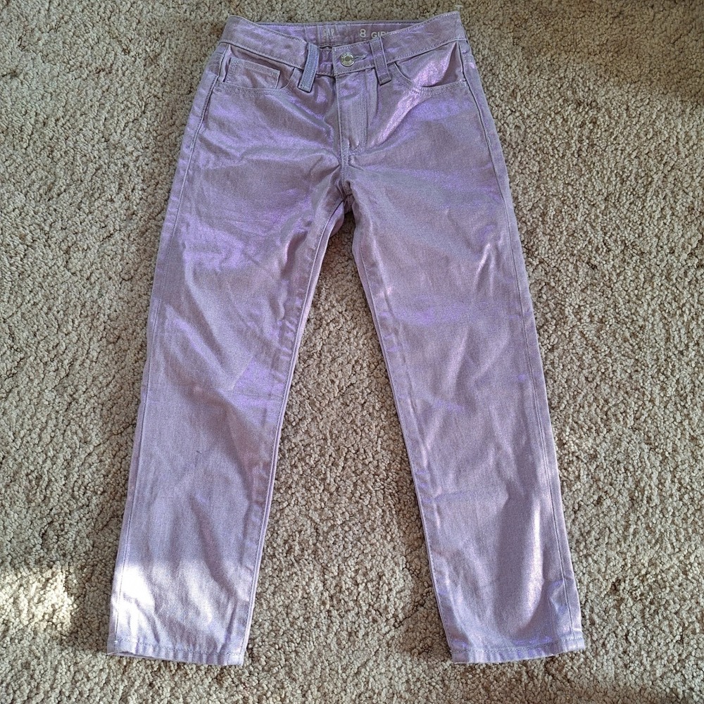 Gap Girlfriend Jeans Purple Sparkle Glitter Metallic Shimmer Pants Girls 8